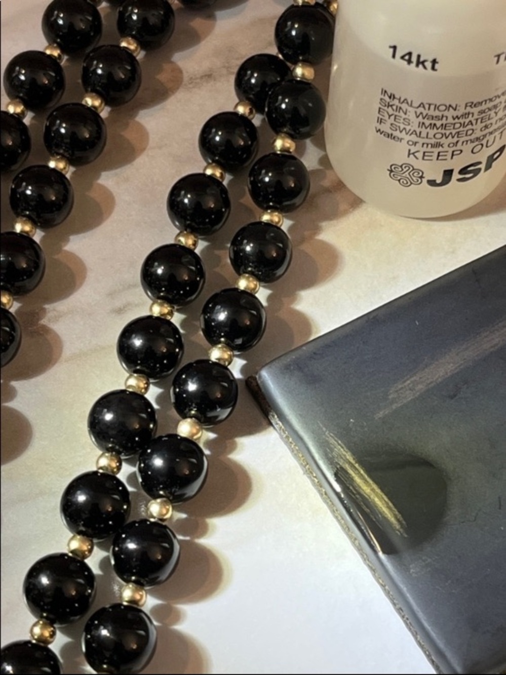 32” strand of 14K balls & Genuine Onyx - Picture 13 of 16